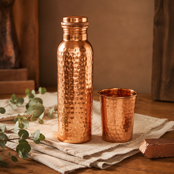 Ana Zagreb kovani set čistog bakra – boca 950ml + čaša 350ml – poklon set